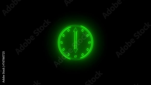 Wallpaper Mural Neon glowing green color six o'clock icon animation black background Torontodigital.ca