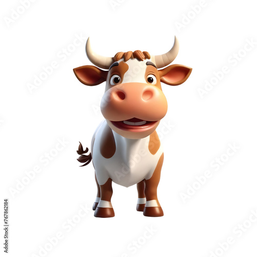 3d rendering of cartoon cow set on Isolated transparent background png. generated with AI