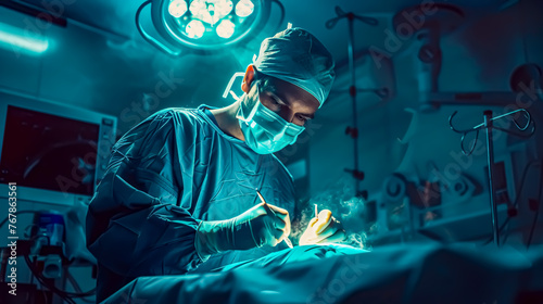 Man surgeon at work in operating room. Cardiology. Medicine and health care