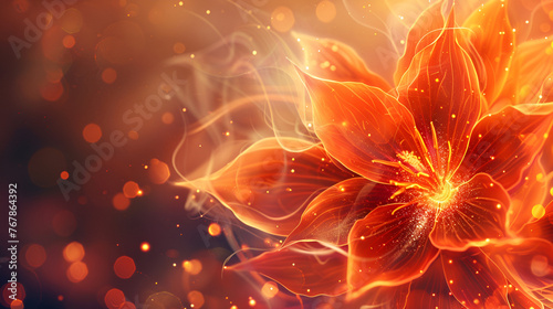 Fire flower soft focus background with copyspace, generative ai