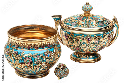A Russian Gilded Silver and Shaded Enamel Bratina on Transparent Background