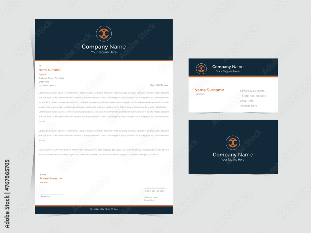 Corporate Modern Letterhead with Business Card Template  