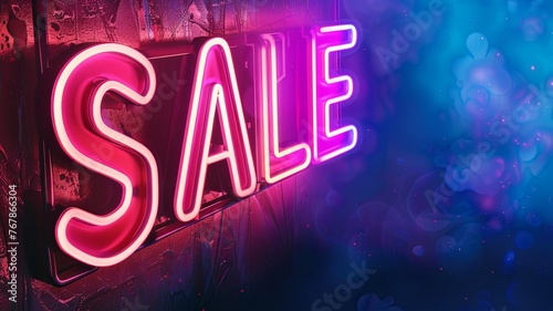 Sale neon sign in the night city