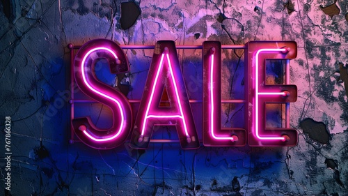 Sale neon sign in the night city