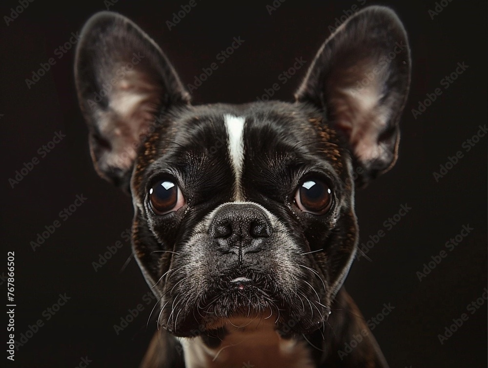Wide shot of a Boston Terrier's face