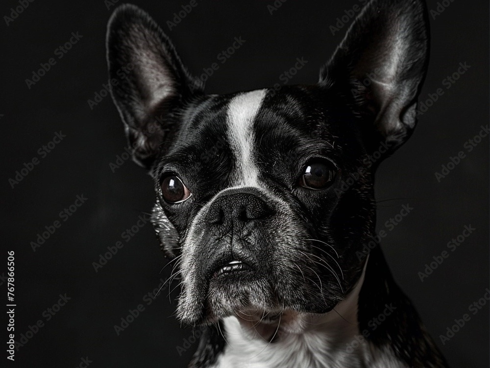 Wide shot of a Boston Terrier's face
