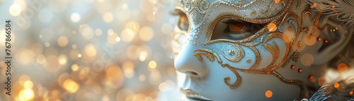 Delicate filigree Venetian mask elegance highlighted by a muted bokeh backdrop