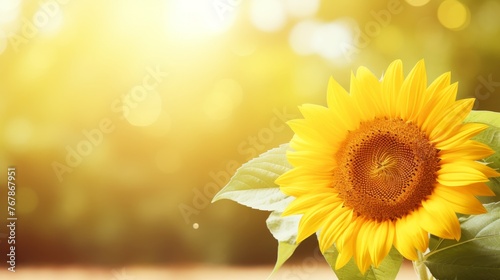 Summer sunflower banner horizontal agriculture ad with blooming flower on sunny nature background