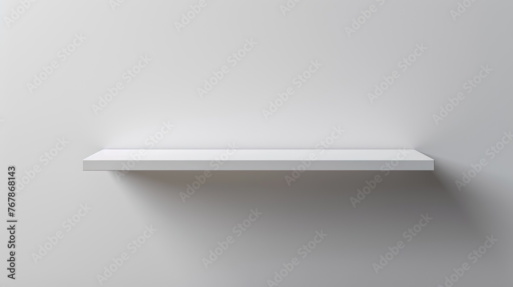 minimalistic background for product presentation. White empty shelf on a light gray wall minimalistic background for product presentation. White empty shelf on a light gray wall