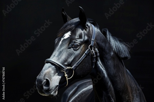 a black horse with a white spot on its head