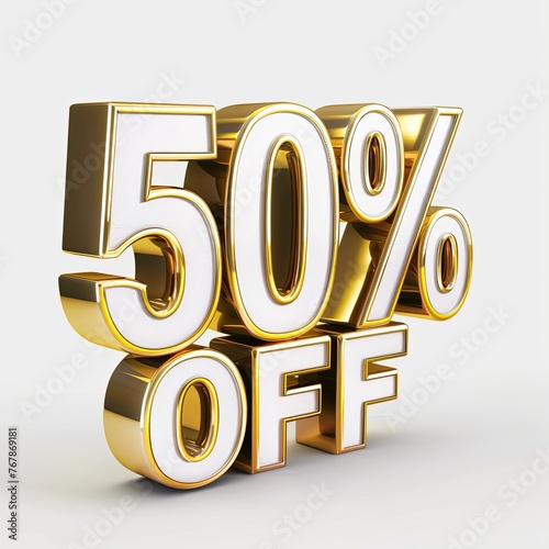 golden 50 percent off sign for a discount pricing