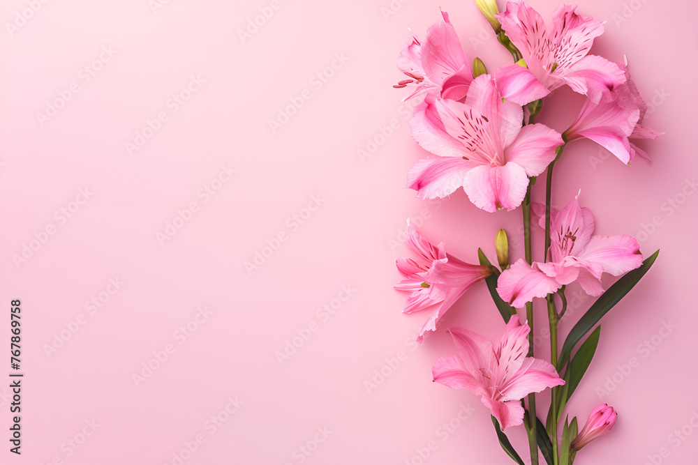 Fototapeta premium bouquet of pink flowers on pink background