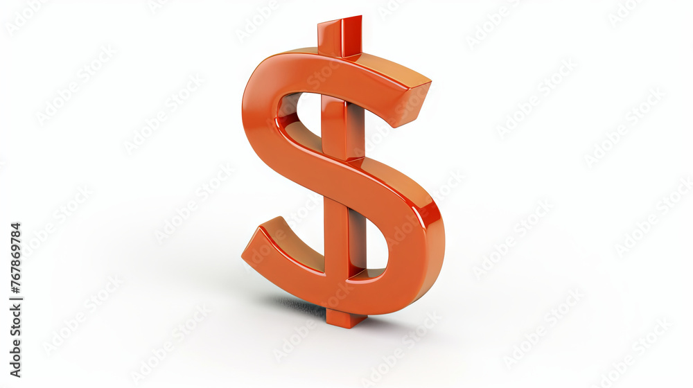 Obraz premium Wealth concept represented by an orange dollar sign depicted on a white isolated background, providing ample space for additional content or text to be copied.