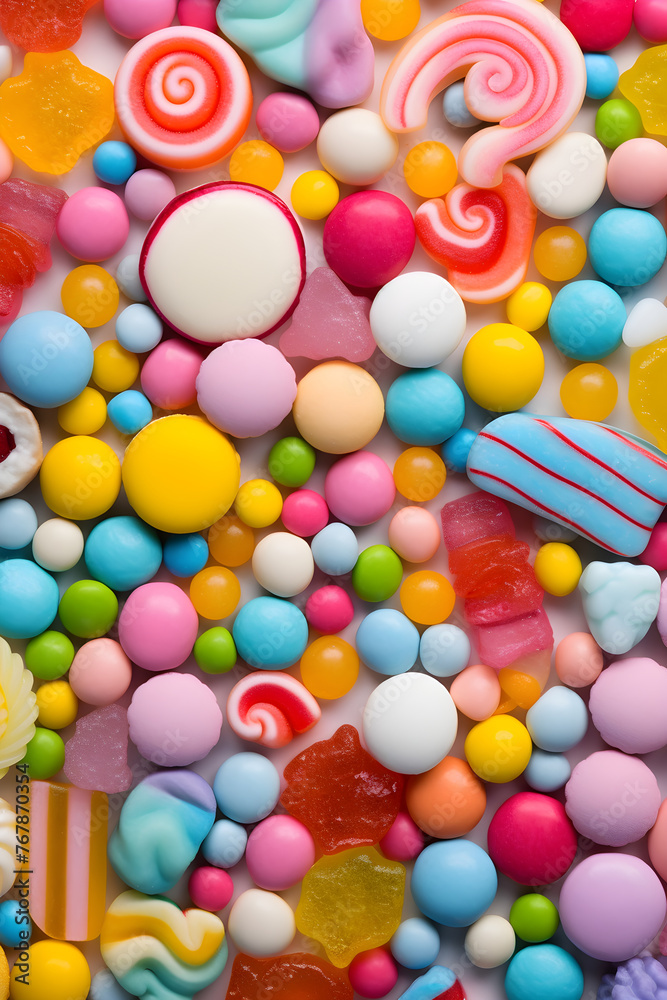 Vibrant Assortment of Delicious and Colorful Candies on a Pristine White Background