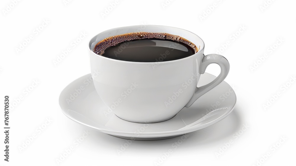 An isolated white cup of black coffee with clipping path on a white background