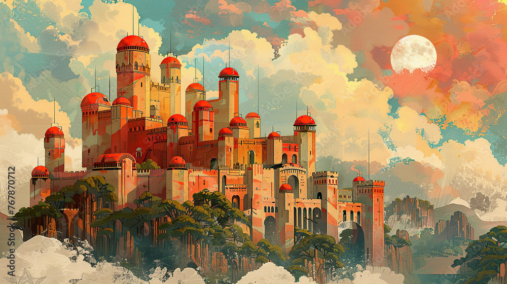 fortress, castle, old town, construction, vintage background, products, enginer, generative, ai, steampunk, background