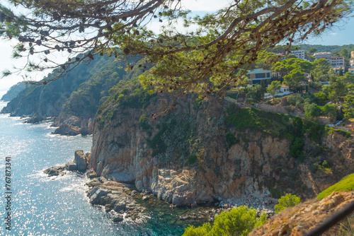 TOSSA DE MAR, CATALONIA, SPAIN: Top view of the sea and mountains