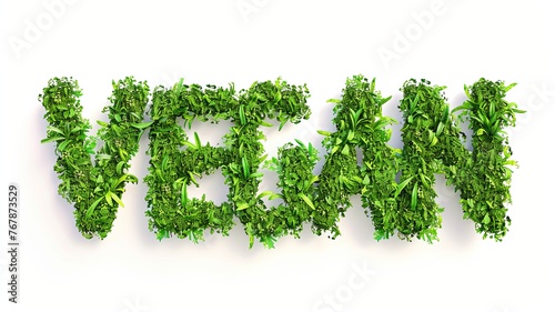 word vegan written in grass and leaves