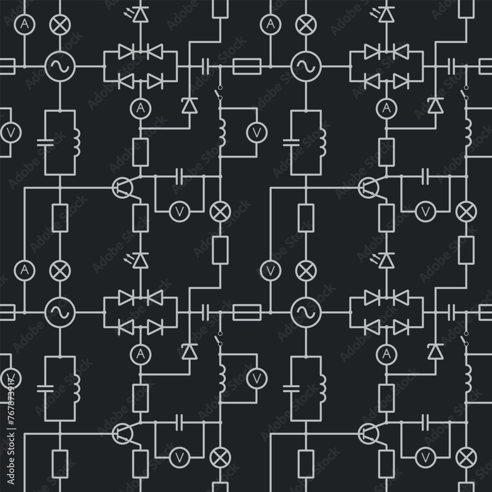 Vector illustration of seamless pattern with electric circuits