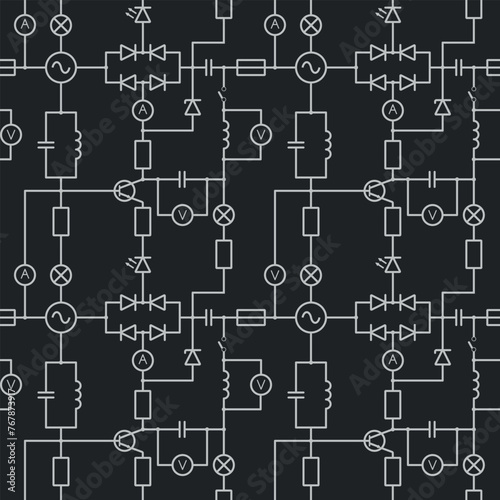 Vector illustration of seamless pattern with electric circuits