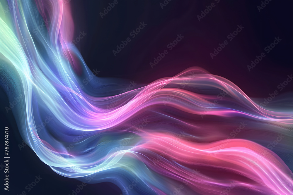 3D background in the form of abstract matte waves of various colors on a black background, abstract illustration in light delicate colors, dark background