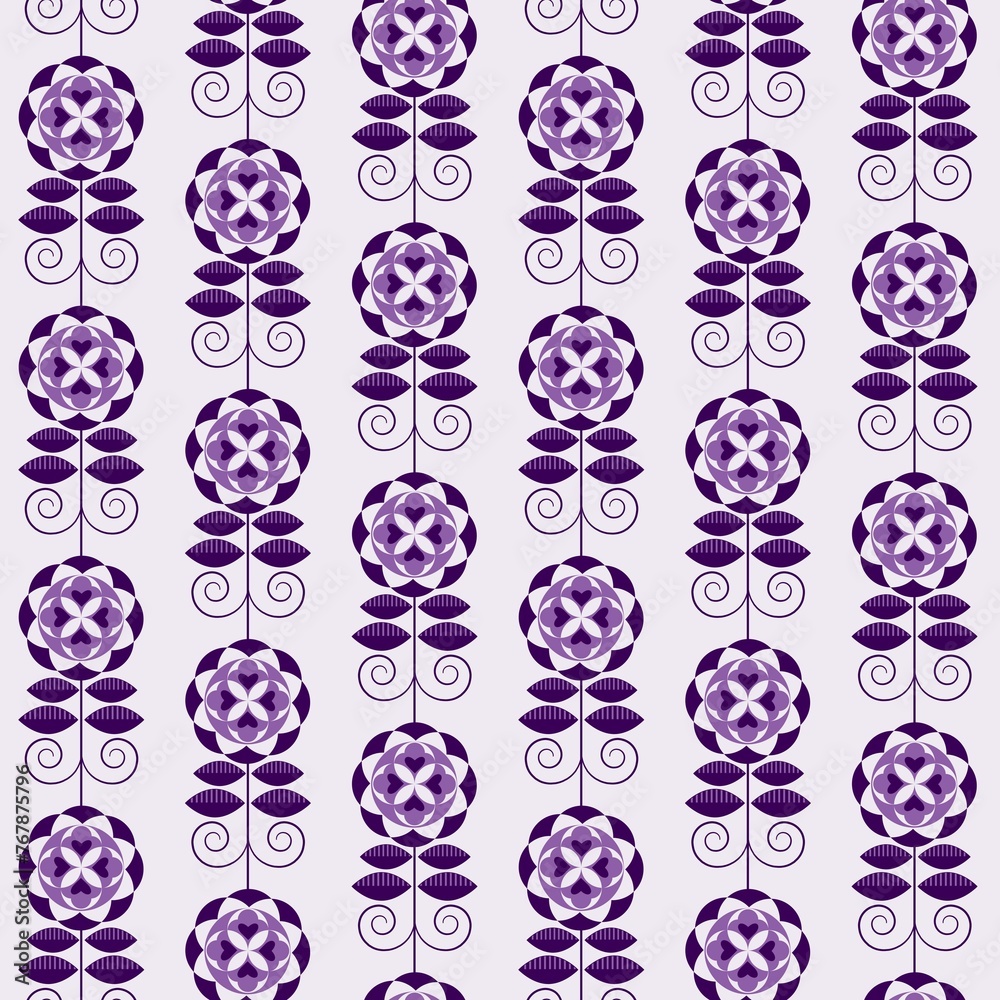 Purple texture with a regular seamless flowers as a backgrou..Graphic design with a simple pattern.
