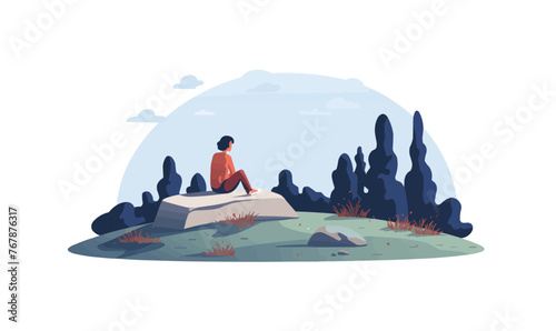 woman near tomstone grave vector flat isolated illustration