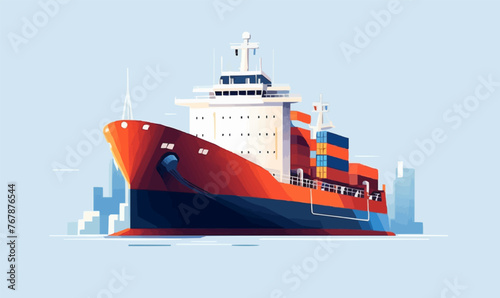 Cargo ship isolated vector style on isolated background illustration
