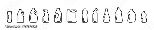 Detergent bottles. Chemical clean bottles. Bleach bottle icon set. Vector illustration