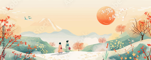 Translation: Vernal Equinox Day. Happy Vernal Equinox Day (Shunbun no Hi) vector illustration