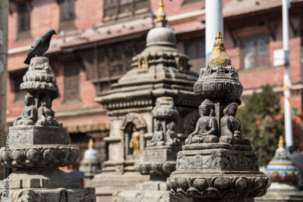 Kathmandu, Nepal- April 20,2023 : Buddhist temple architecture.