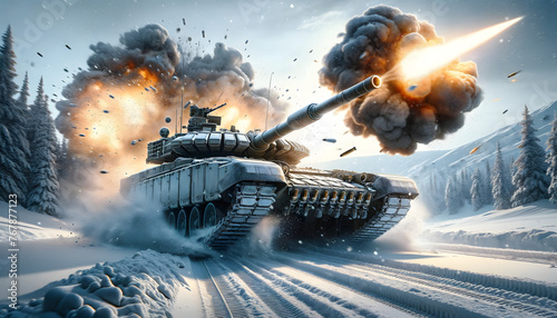 Tank in action on the battlefield