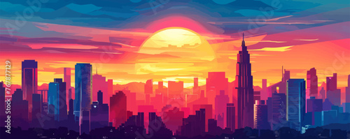 Patriot day background, the Philippines skyline and national flag.