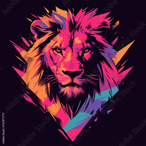 Lion badge for t-shirt design. Animal lion concept poster. Creative graphic design. Digital artistic artwork raster bitmap illustration. Graphic design art. AI artwork. photo