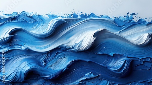 Oil paints of blue and cyan shades applied to the canvas with gentle strokes in the form of raging waves