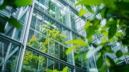 Architecture a modern glass building with a lot of green plants trees and bushes for business architecture environmental friendly, design, exterior, sky, garden