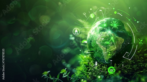 Environment World Earth Day, Green Earth with Environment icons. Saving the environment, and environmentally sustainable, Environmental technology.