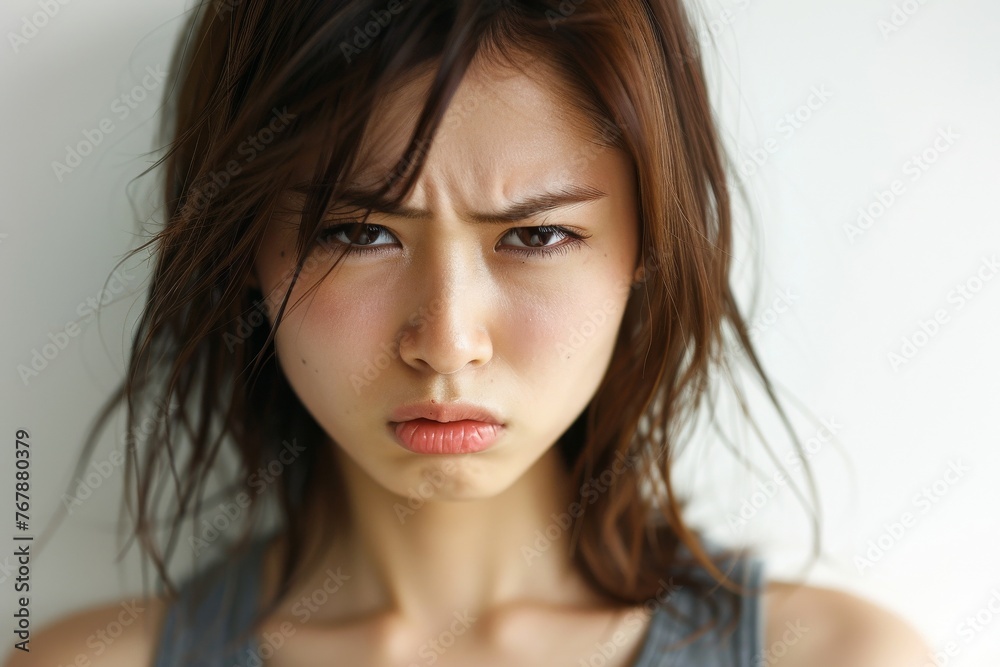 怒っている顔の日本人女性(怒り・許せない・イライラ・ホルモンバランス) 怒っている顔の日本人女性(怒り・許せない・イライラ・ホルモンバランス)