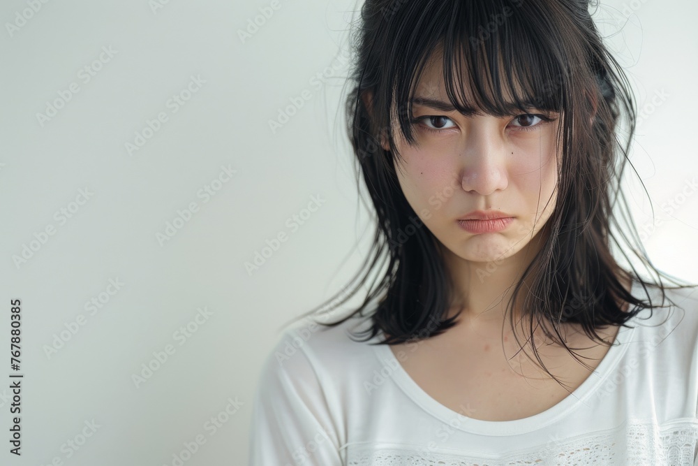 怒っている顔の日本人女性(怒り・許せない・イライラ・ホルモンバランス) 怒っている顔の日本人女性(怒り・許せない・イライラ・ホルモンバランス)