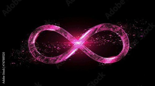 pink infinity symbol made of glowing particles on black background 