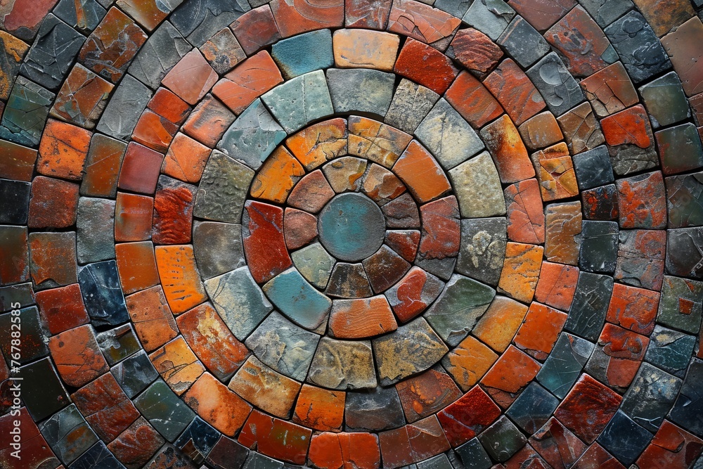 Fototapeta premium Cobble circular pattern block pavement texture.