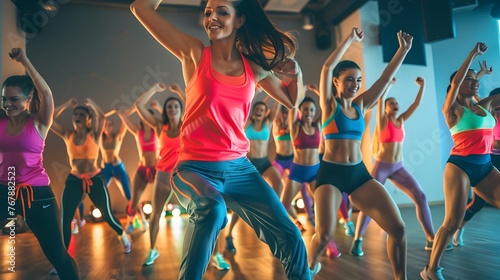 Energetic Dance Class Enjoying a Fun Cardio Workout - Generative AI photo
