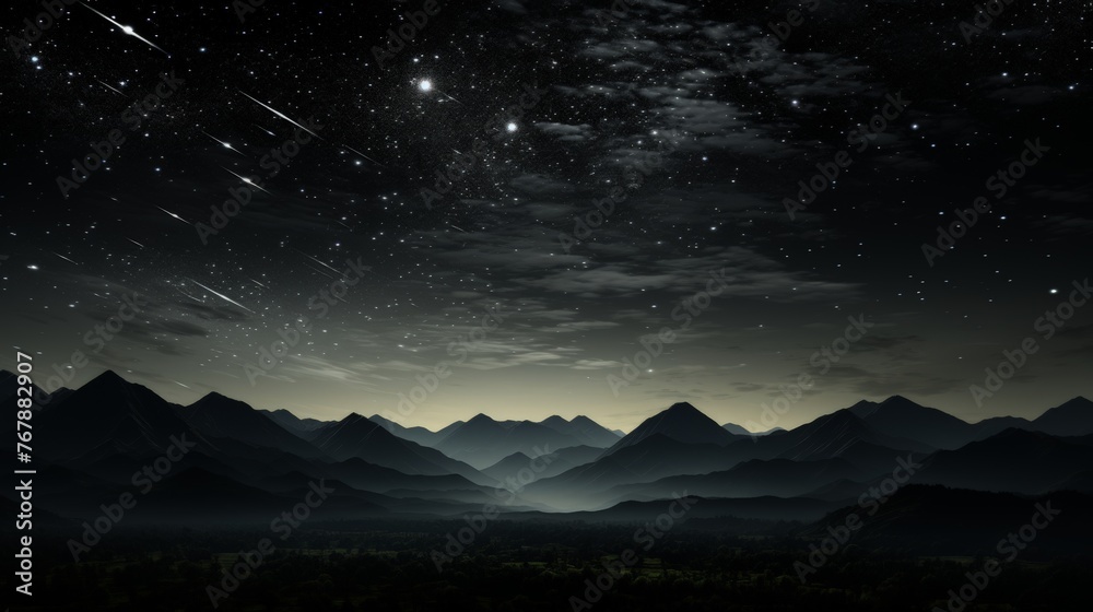 Night sky with stars on top of mountain.