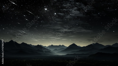 Night sky with stars on top of mountain.