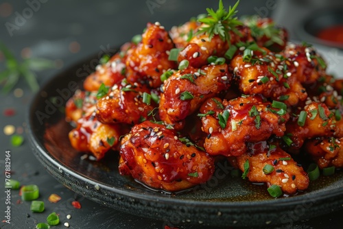 Sweet and Soy Spicy Yangnyeom Popcorn Chicken. photo