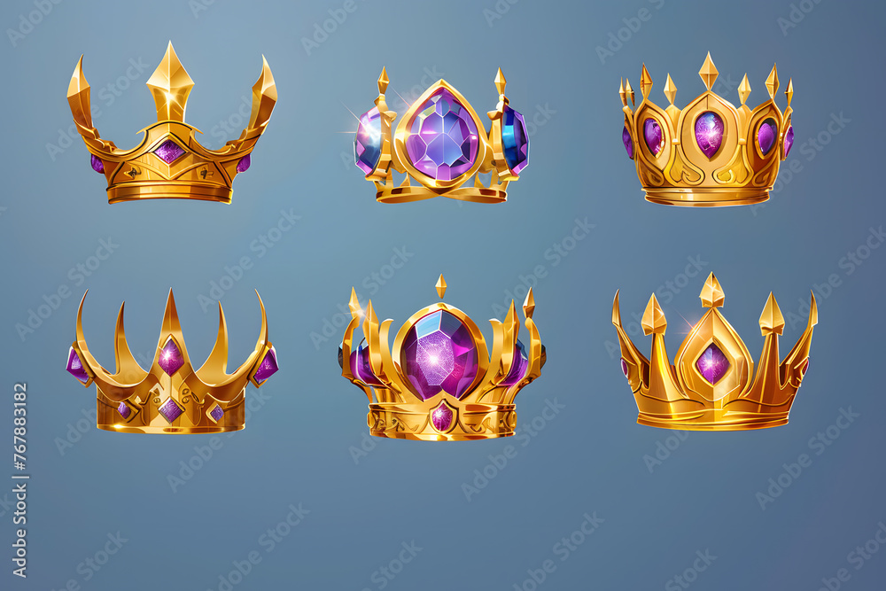 Variation
2d
Set of golden crown icons with purple gems cartoon style isolated on blue background
Variation
2d
Set of golden crown icons with purple gems cartoon style isolated on blue background