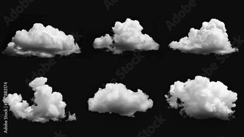 The white clouds are set on a black background, with the clouds isolated from the background