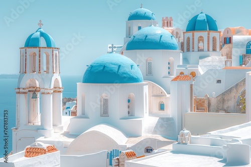 View of blue town in Santorini island in Greece.