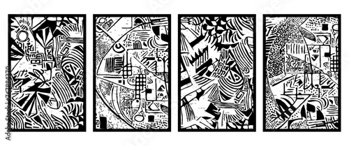 Set of 4 Abstract black and white pattern. For use in graphics. Minimalist illustration for printing on wall decorations