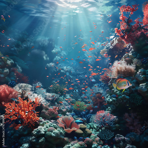 Underwater view of coral reef with fishes. © Soeren